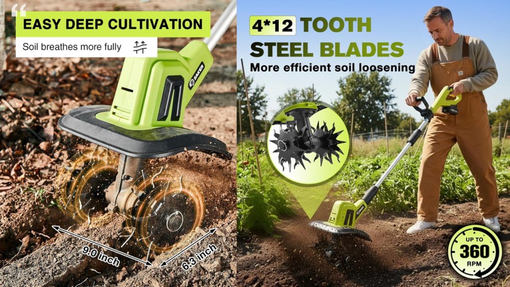 Saker 22V Cordless Electric Garden Tiller Cultivator